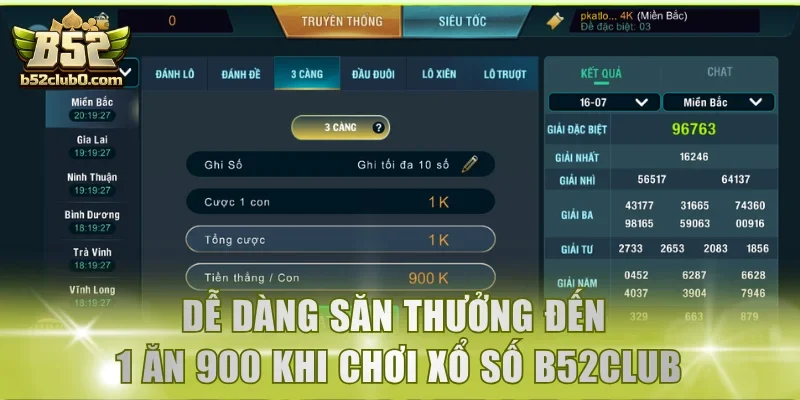 Dễ dàng săn thưởng đến 1 ăn 900 khi chơi xổ số B52Club