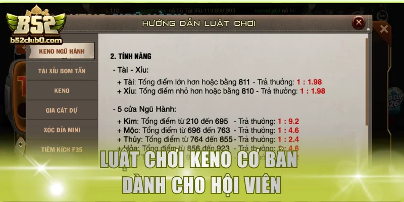 Luật chơi Keno cơ bản dành cho hội viên